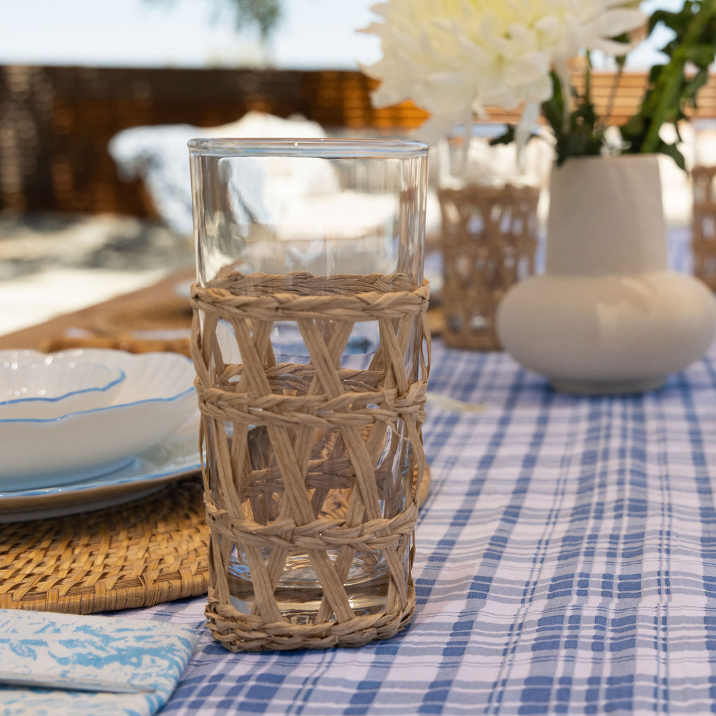 A captivating Coronado table runner in a rich blue hue, elevating any table setting with elegance and style.